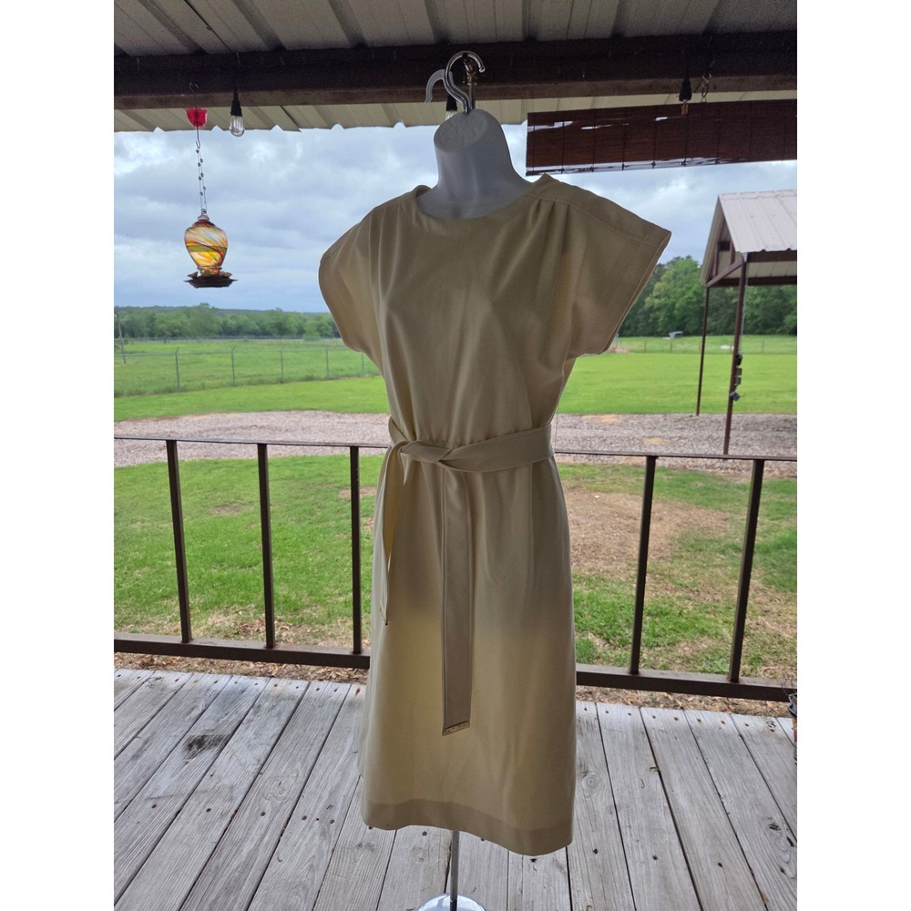 1950s Vintage HearSay Cream Short‎ Sleeve Tie Waist Midi Sheath Dress Size 12